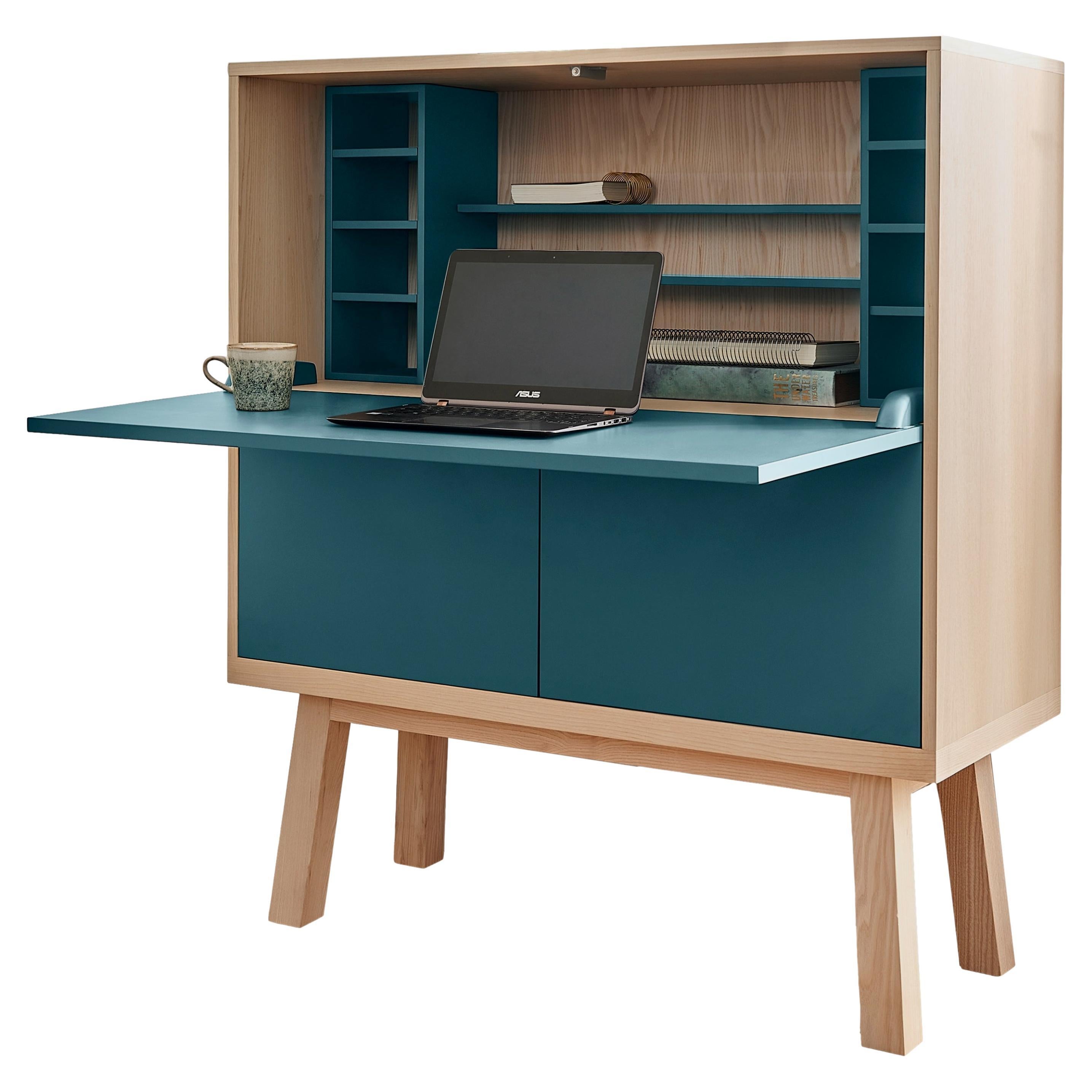 Light Blue Large Secretaire with Storage Designed by Eric Gizard, Paris For Sale