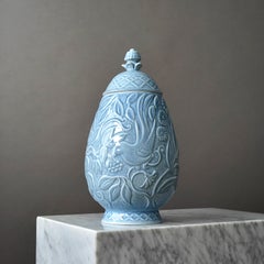 Hellblaue Steinguturne mit Deckel von Gunnar Nylund für Rorstrand, Schweden, 1940er Jahre