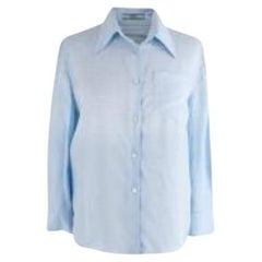 Light blue logo-jacquard silk blouse