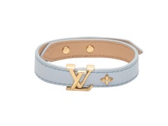 Used Light Blue Louis Vuitton Leather Logo Bracelet