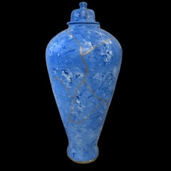 Light blue marble ceramic tea jars and gold kintsugi