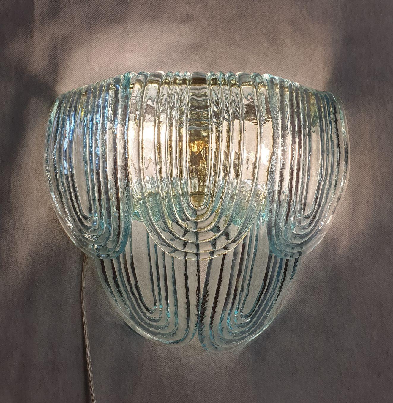 Mid-Century Modern Light blue Murano glass sconces - a pair For Sale