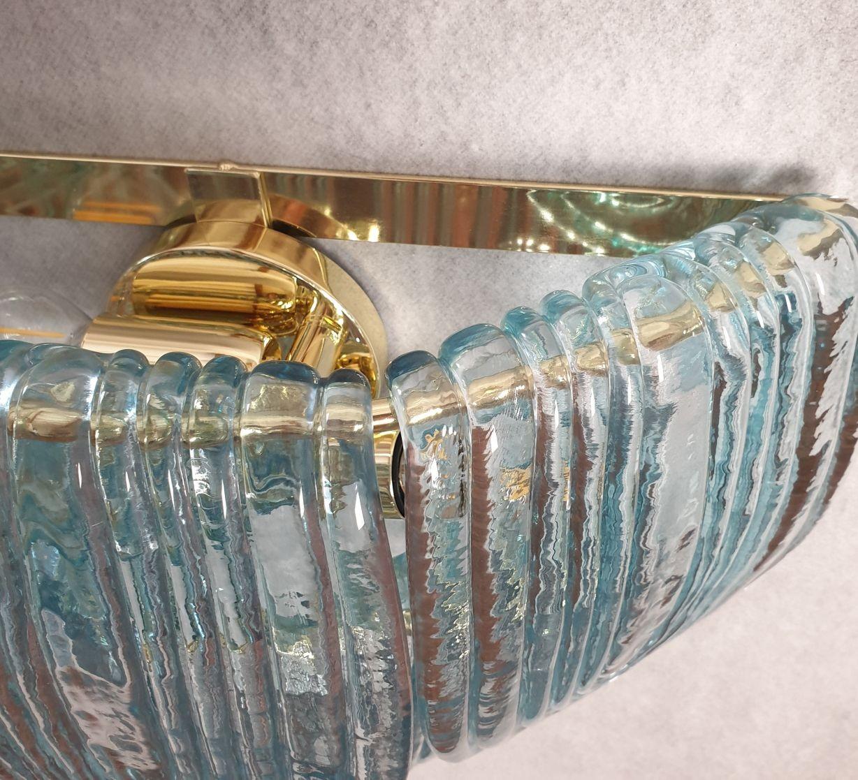 Gold Light blue Murano glass sconces - a pair For Sale