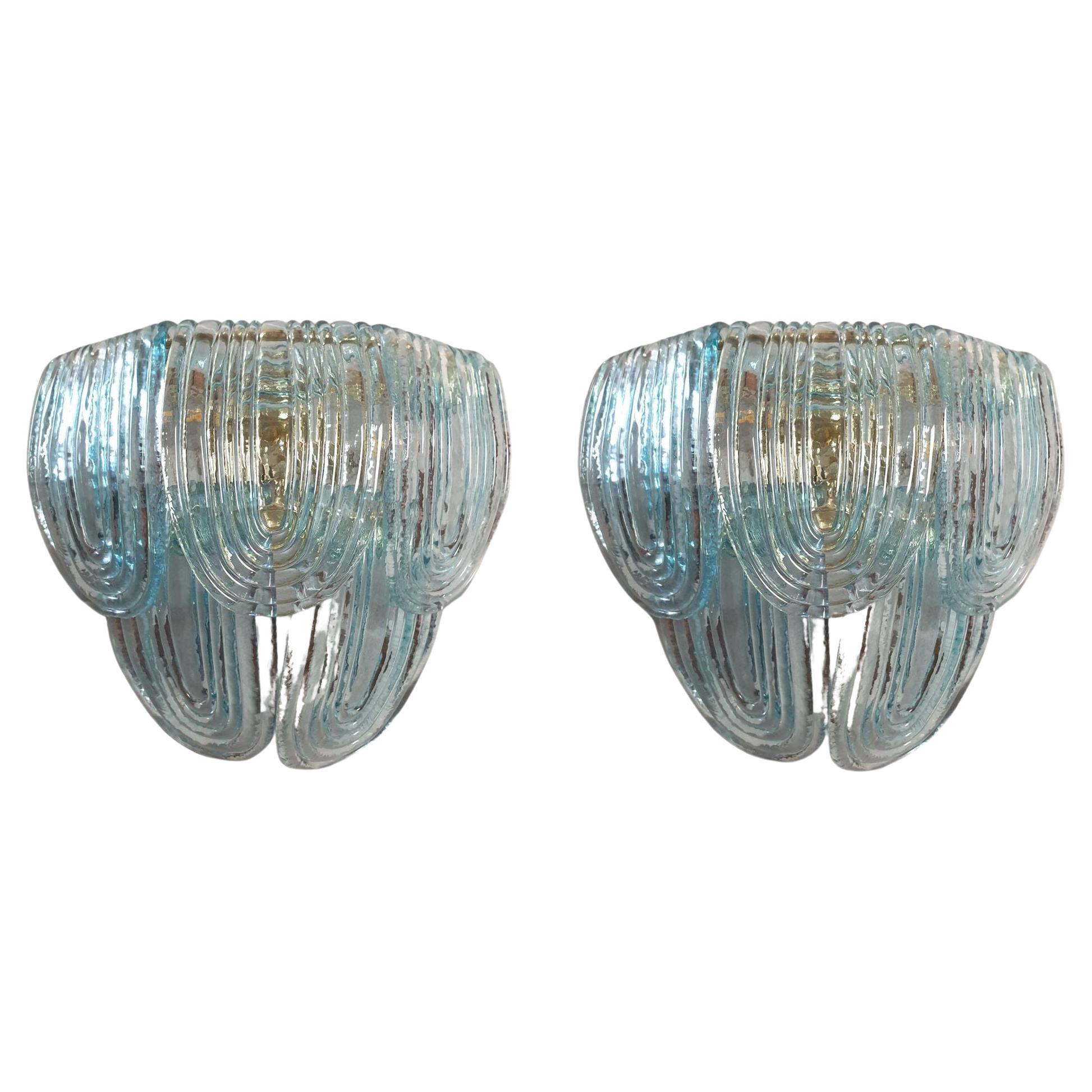 Light blue Murano glass sconces - a pair For Sale