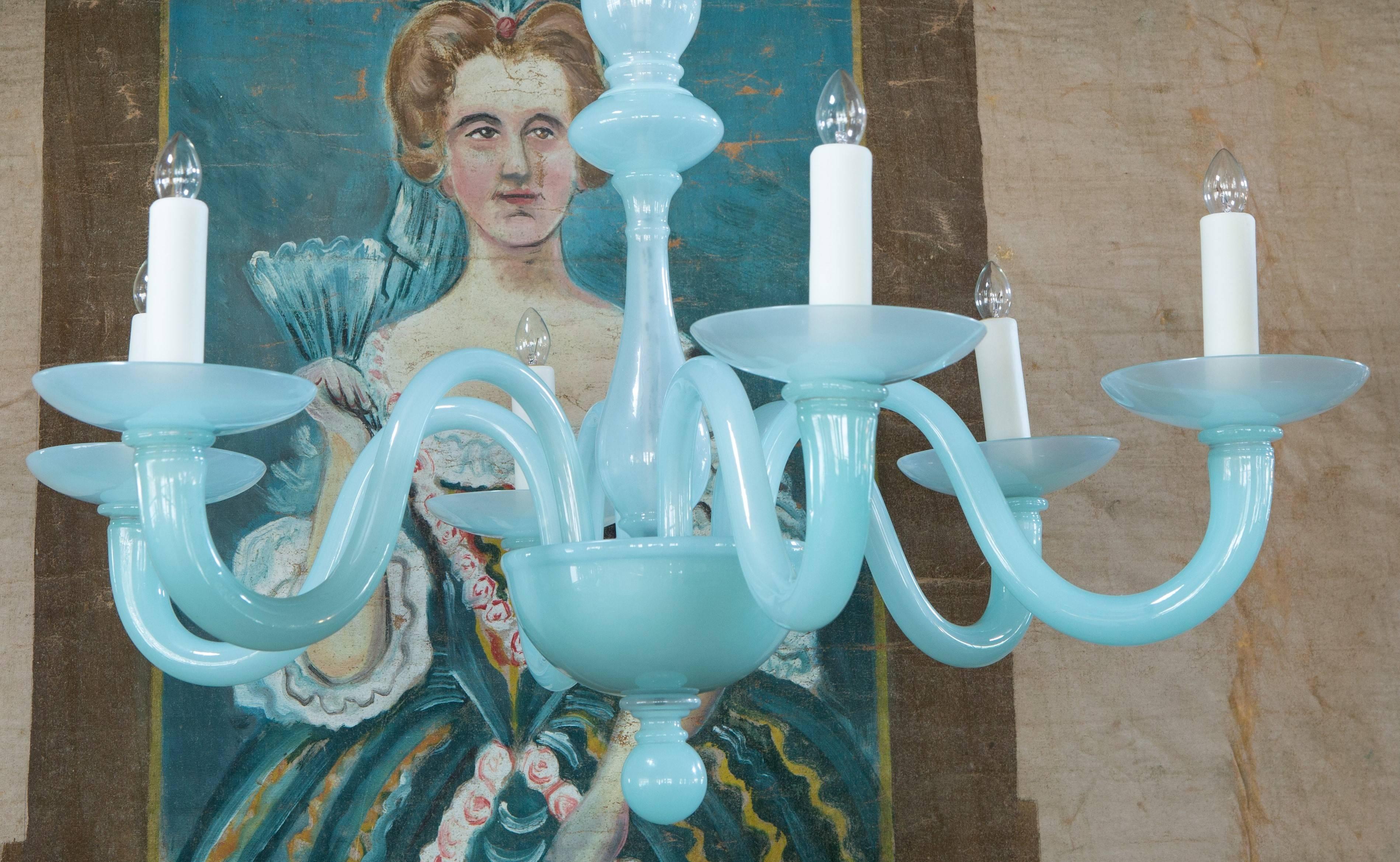 italien Lustre en verre de lait bleu clair