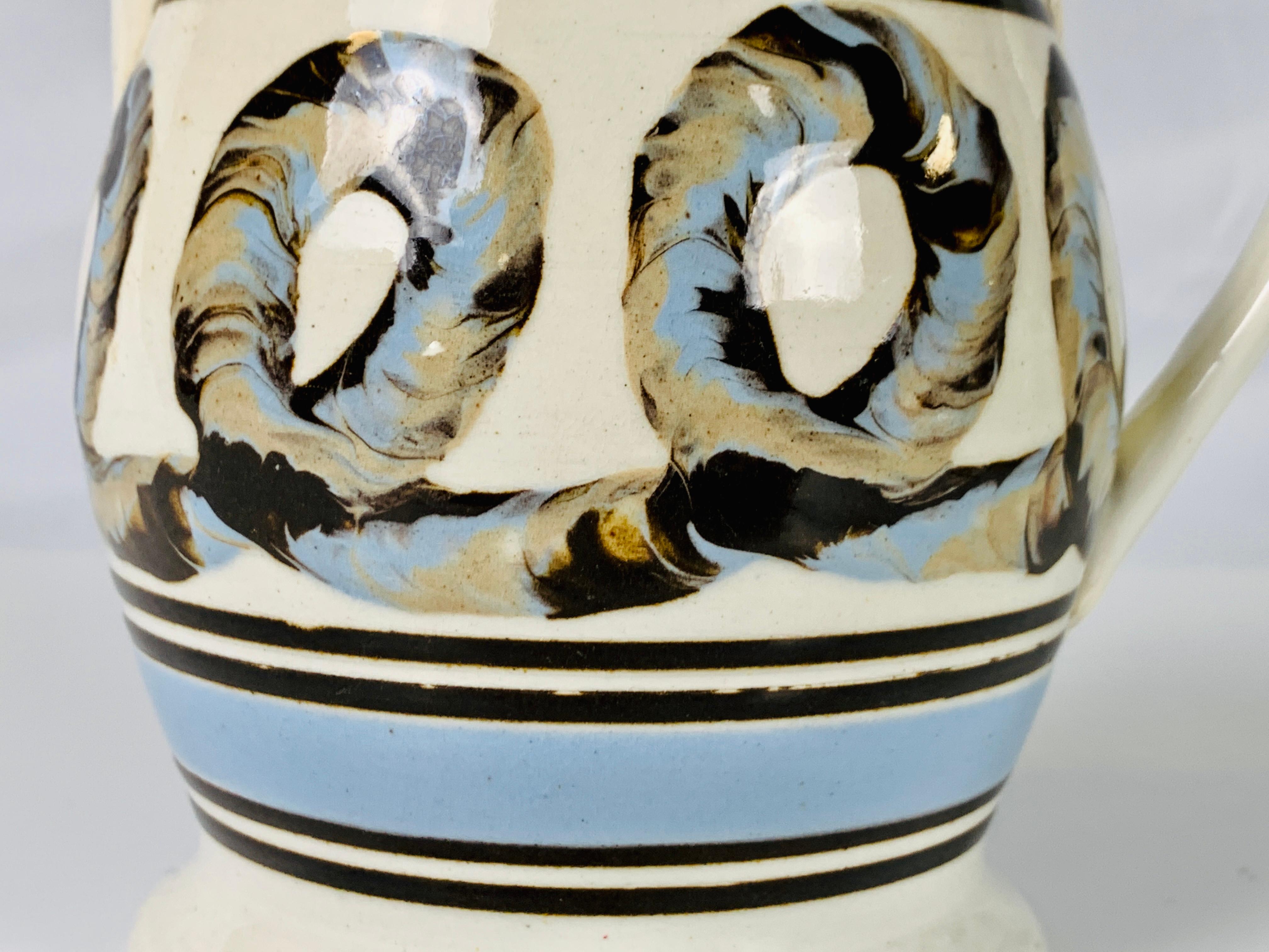 Country Light Blue Mochaware Pitcher with Cable Decoration, England, circa 1820
