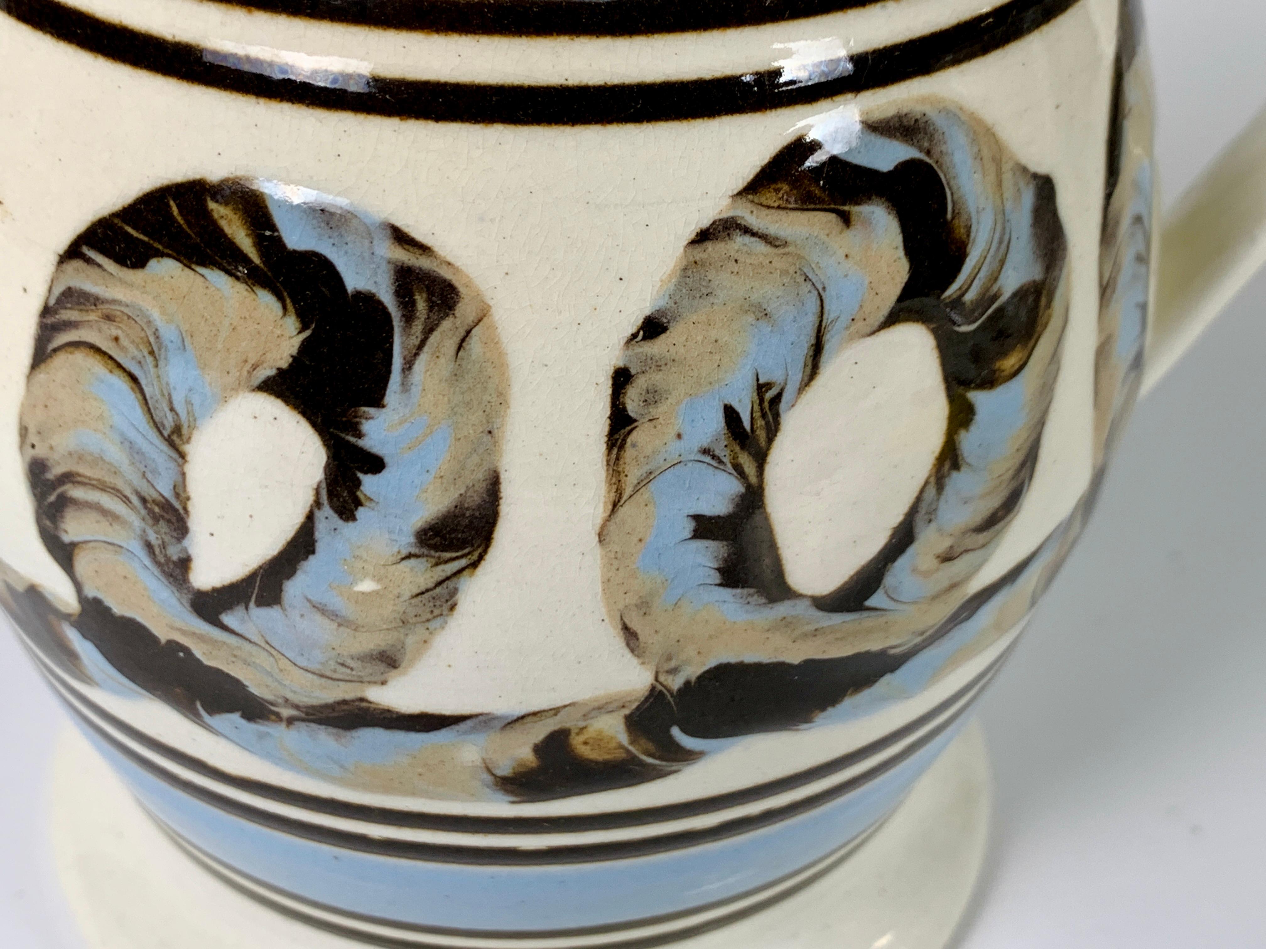 English Light Blue Mochaware Pitcher with Cable Decoration, England, circa 1820