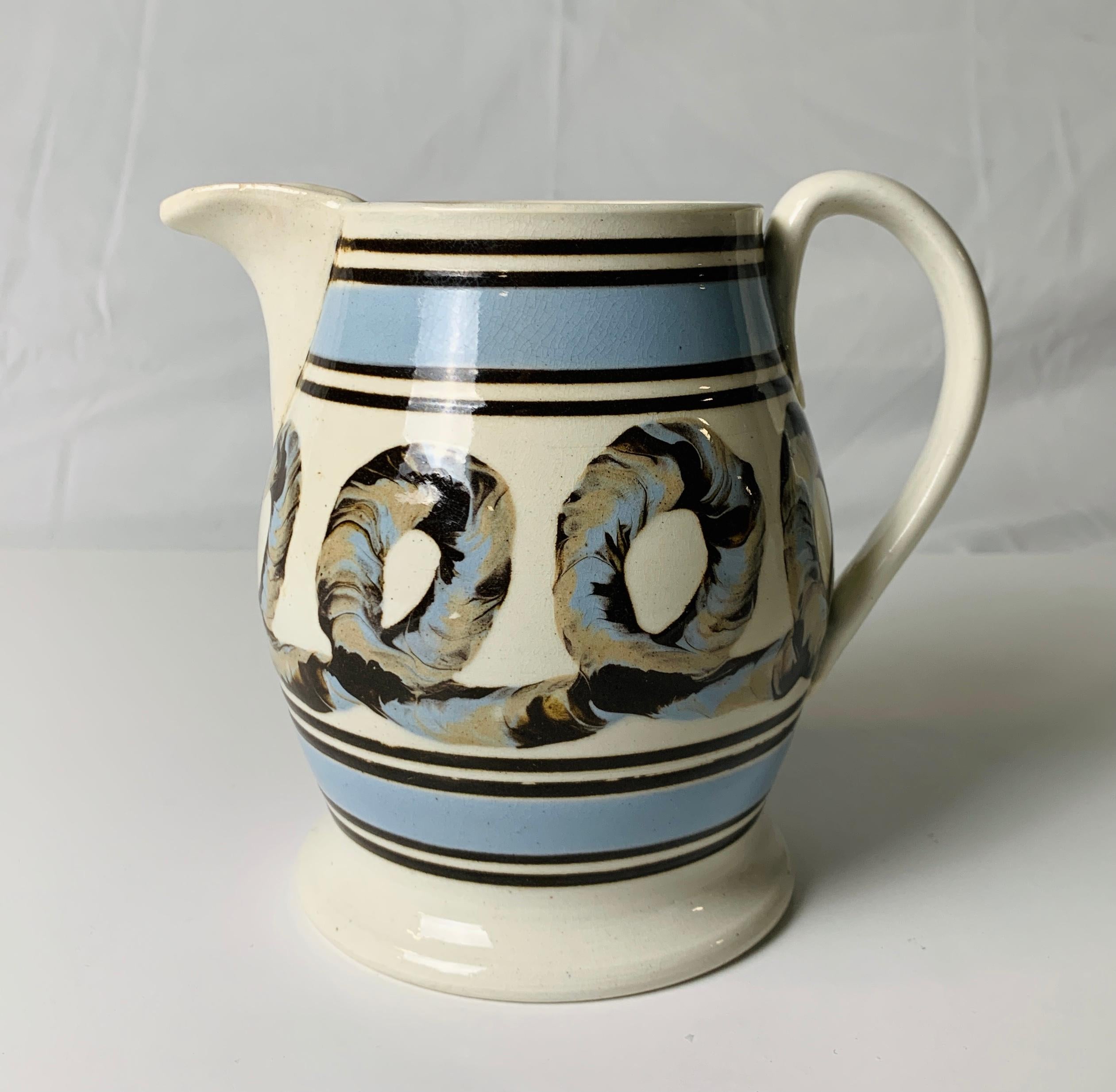 Light Blue Mochaware Pitcher with Cable Decoration, England, circa 1820 1