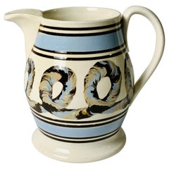 Light Blue Mochaware Pitcher with Cable Decoration, England, circa 1820