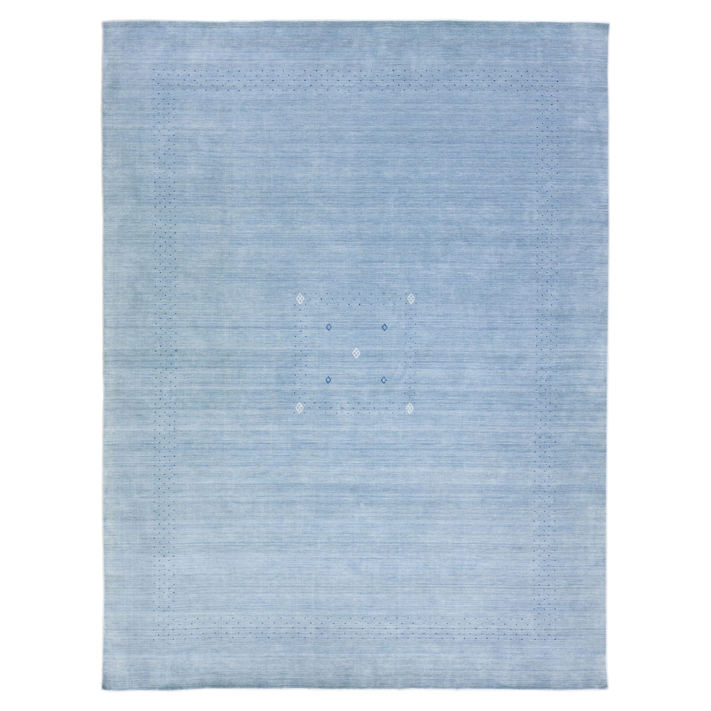 Light Blue Modern Gabbeh Style Hand-Loom Wool Rug with Minimal Design