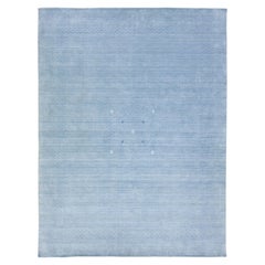 Hellblauer moderner handgewebter Wollteppich im Gabbeh-Stil mit minimalistischem Design