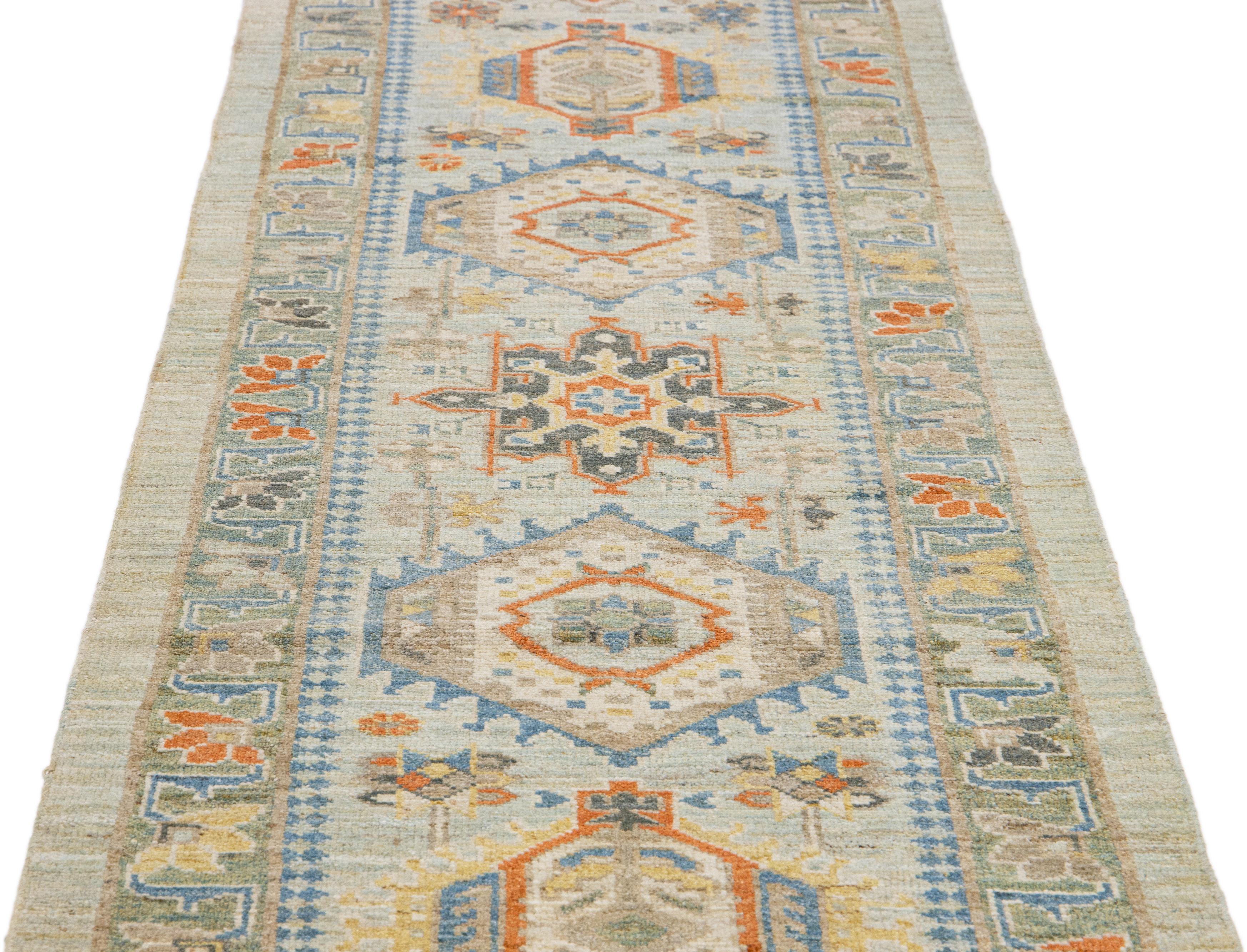 Traves de Mesa de Lana Azul Claro Heriz Moderno Hecho a Mano Islámico en venta