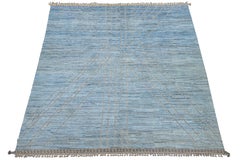 Light Blue Modern Moroccan Geometric Wool Rug 12x15