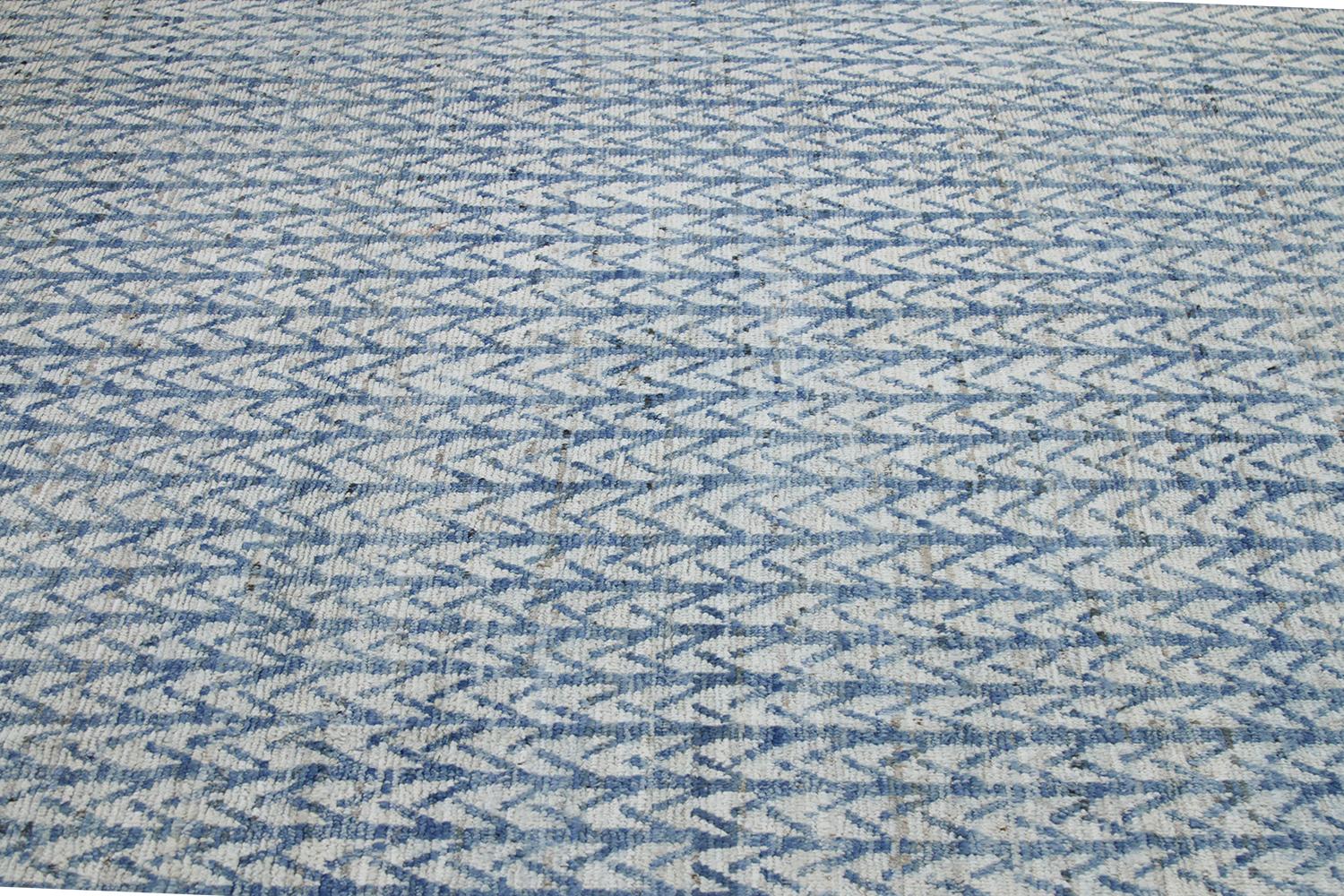 Afghan Nazmiyal Collection Light Blue Modern Moroccan Style Rug. Size 9 ft x 11 ft 4 in
