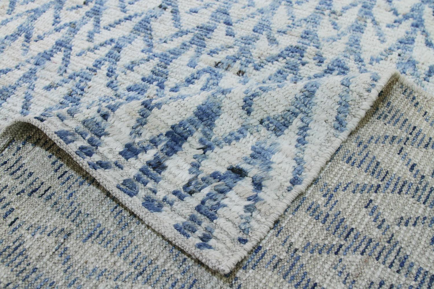 Hand-Knotted Nazmiyal Collection Light Blue Modern Moroccan Style Rug. Size 9 ft x 11 ft 4 in