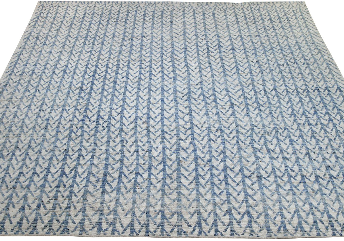 Nazmiyal Collection Light Blue Modern Moroccan Style Rug. Size 9 ft x 11 ft 4 in In New Condition In New York, NY