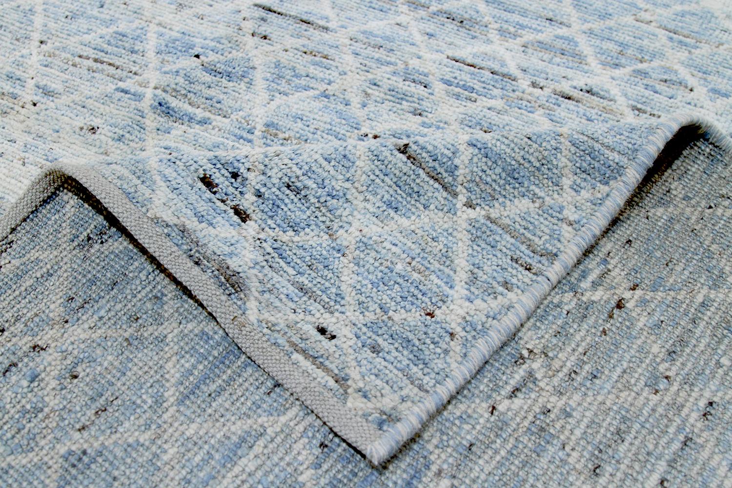Afghan Light Blue Modern Moroccan Style Rug. Size: 8 ft 4 in x 10 ft