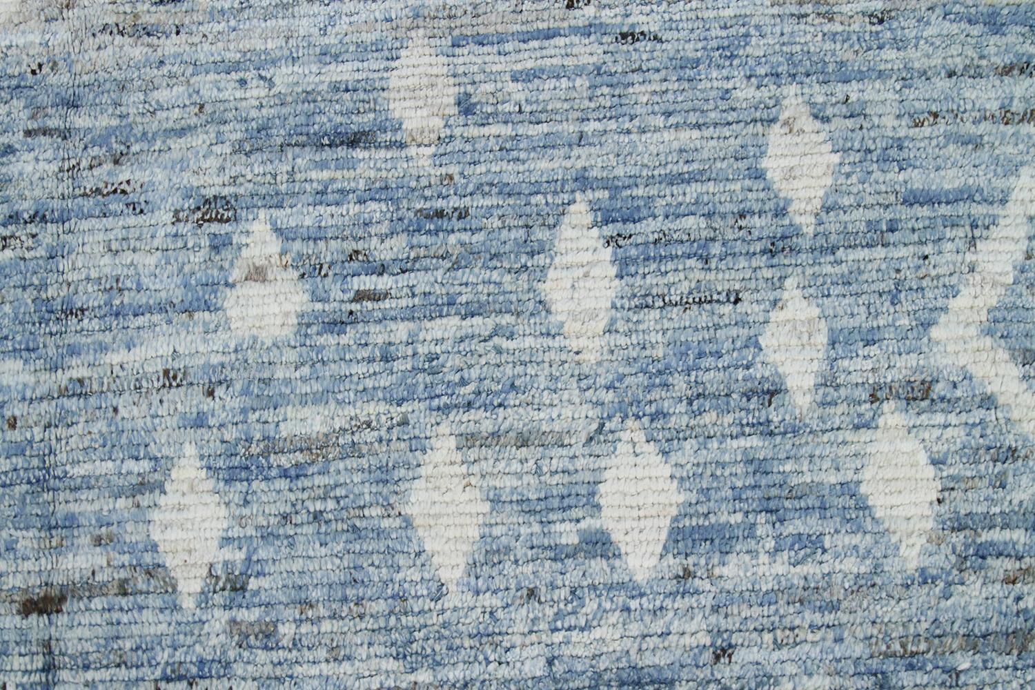 Beautiful Light Blue Modern Moroccan Style Afghan Rug / Country of Origin: Afghanistan/ Circa Date: Modern - Size: 9 ft 4 in x 11 ft 5 in (2.84 m x 3.48 m).