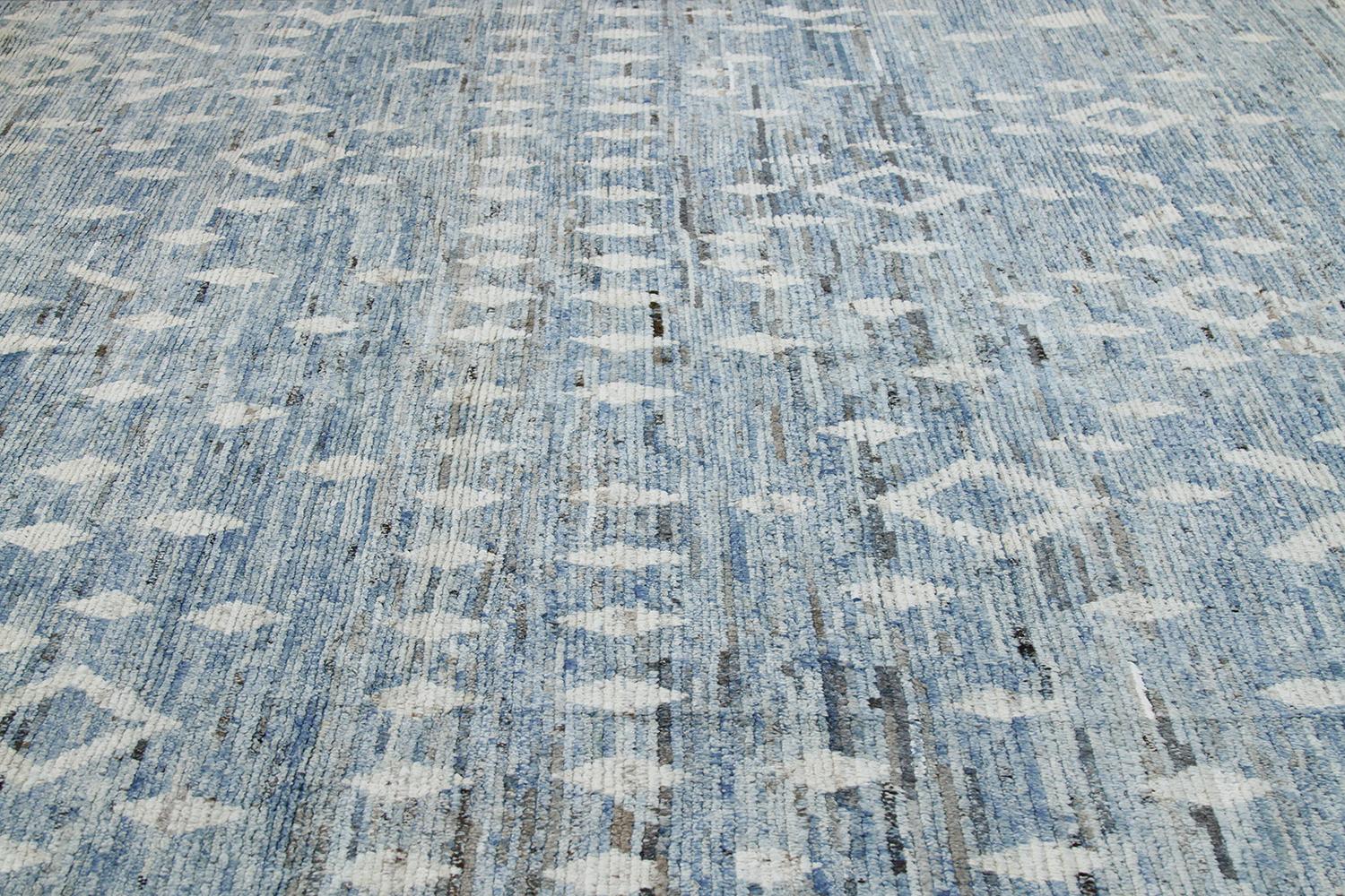 Hand-Knotted Light Blue Modern Moroccan Style Rug. Size: 9 ft 4 in x 11 ft 5 in