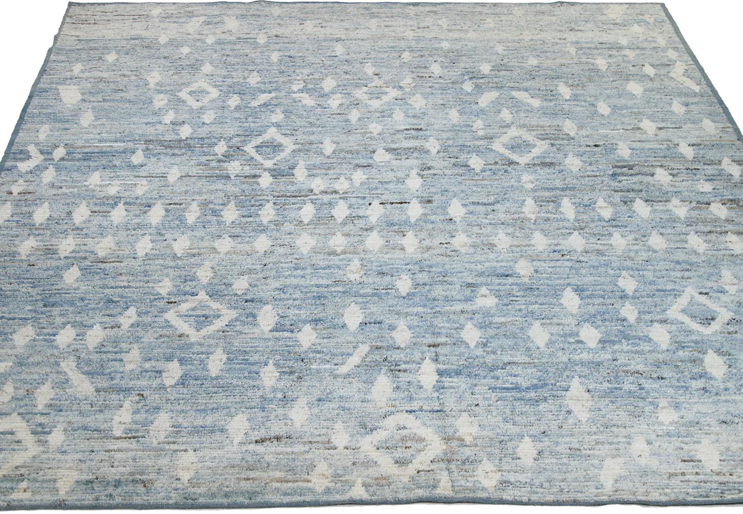 Contemporary Light Blue Modern Moroccan Style Rug. Size: 9 ft 4 in x 11 ft 5 in