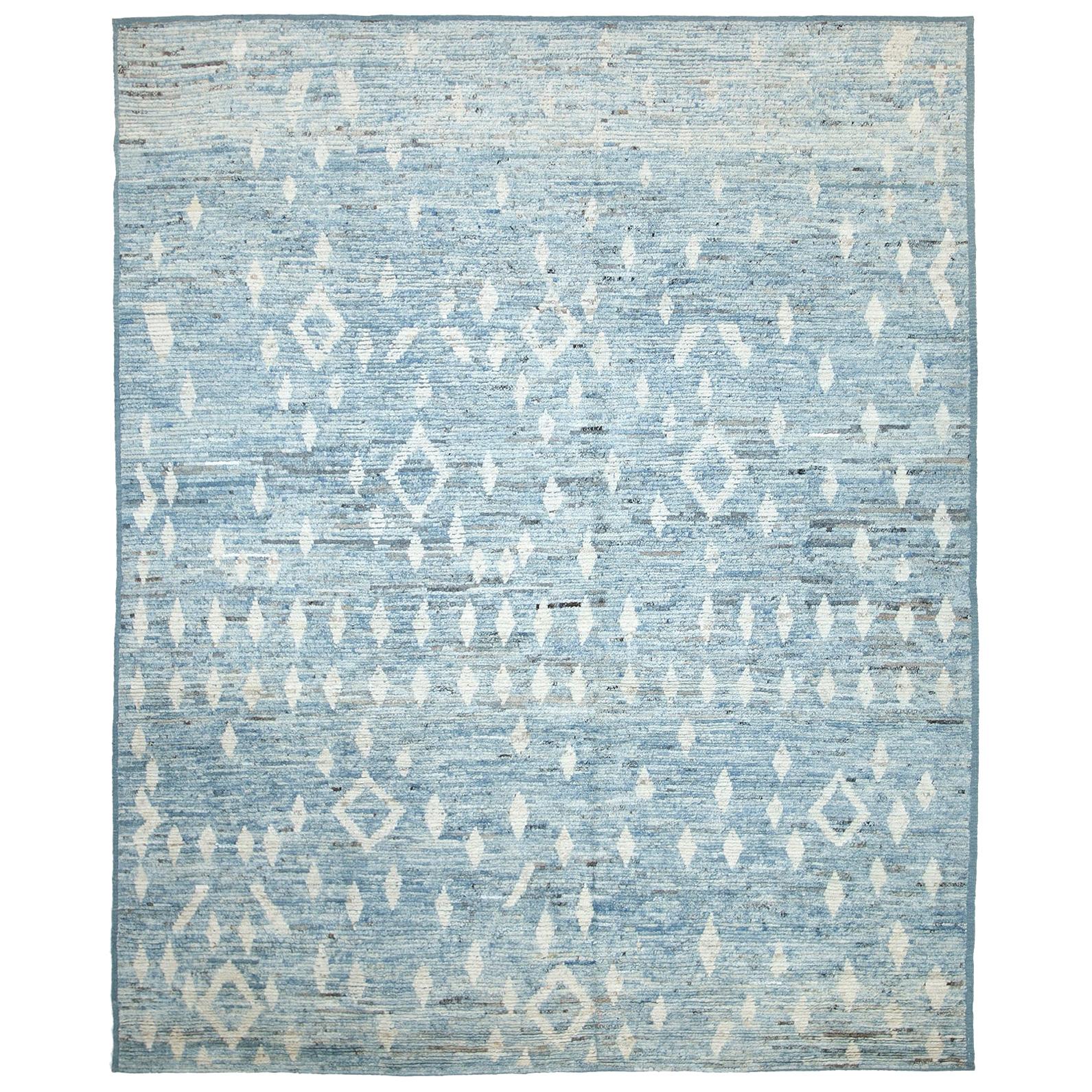 Light Blue Modern Moroccan Style Rug. Size: 9 ft 4 in x 11 ft 5 in