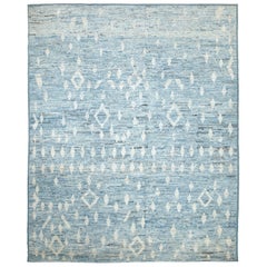 Light Blue Modern Moroccan Style Rug. Size: 9 ft 4 in x 11 ft 5 in