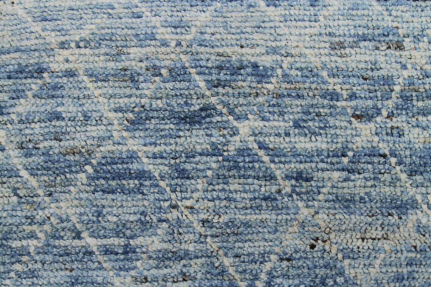 Amazing Light Blue Modern Moroccan Style Afghan Runner Rug, Country of Origin: Afghanistan, Circa Date: Modern - Size: 2 ft 9 in x 10 ft 9 in (0.84 m x 3.28 m).