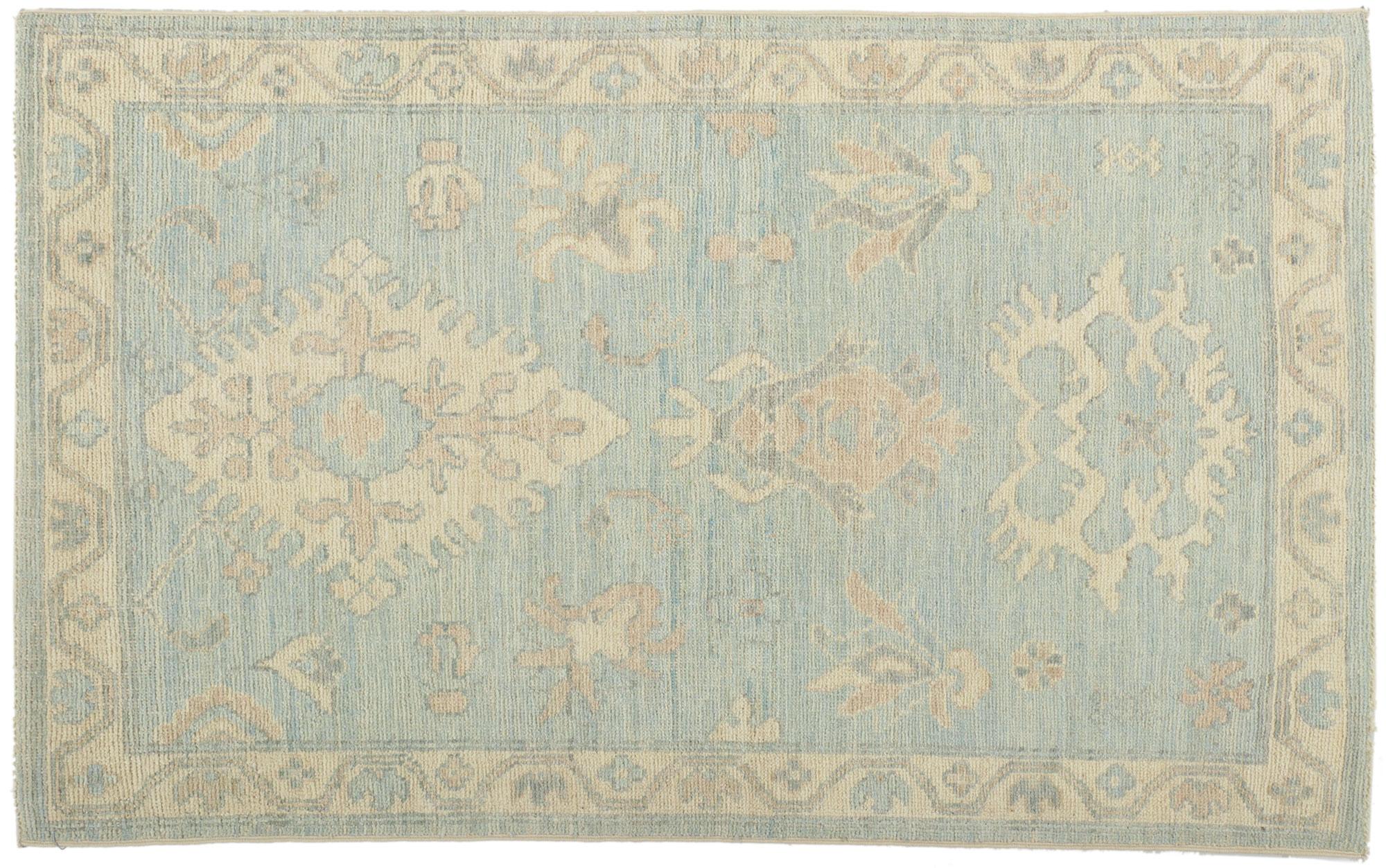 New Contemporary Light Blue Oushak Rug with Modern Style For Sale 1