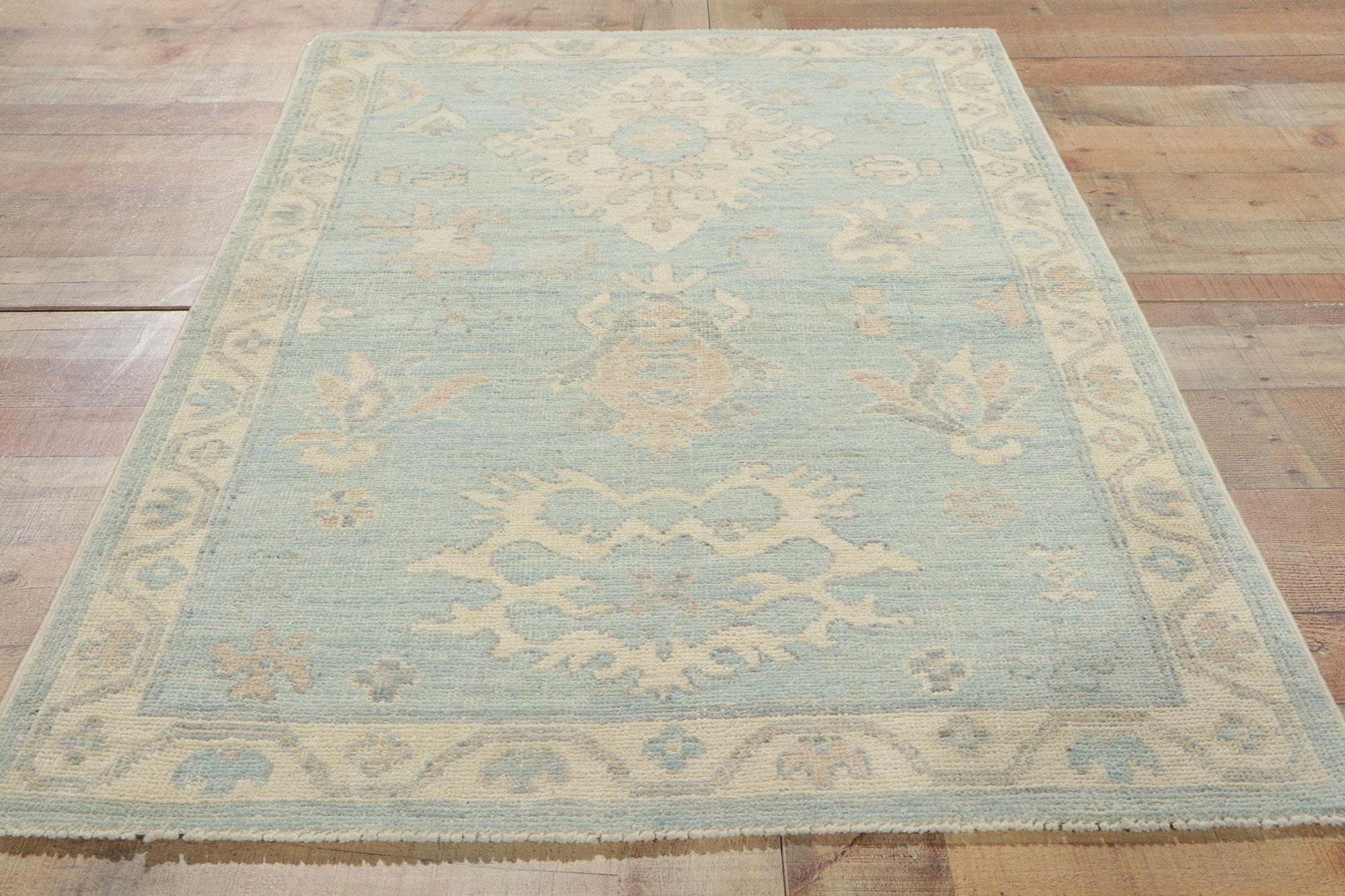 New Contemporary Light Blue Oushak Rug with Modern Style For Sale 2
