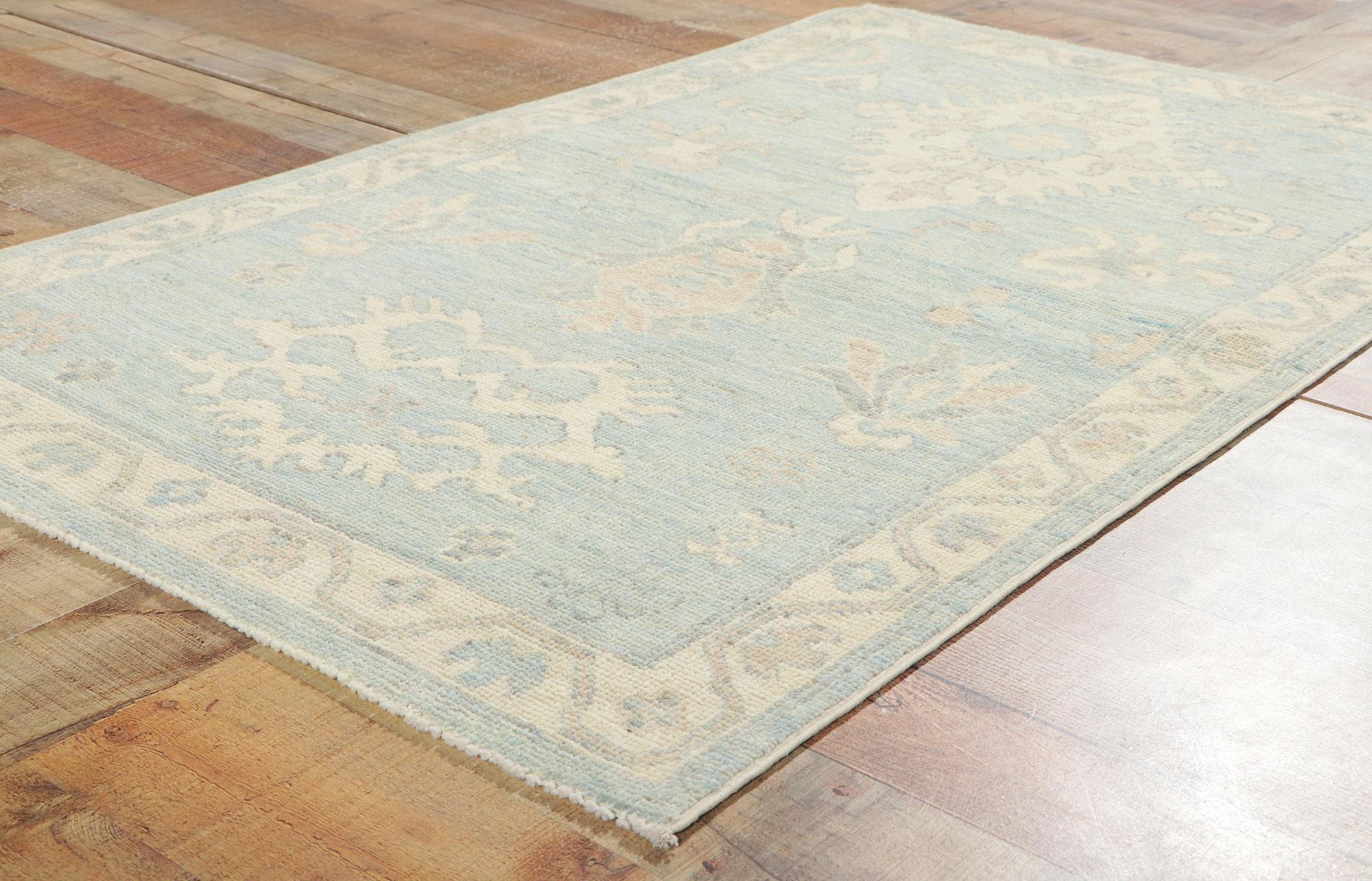 New Contemporary Light Blue Oushak Rug with Modern Style For Sale 3