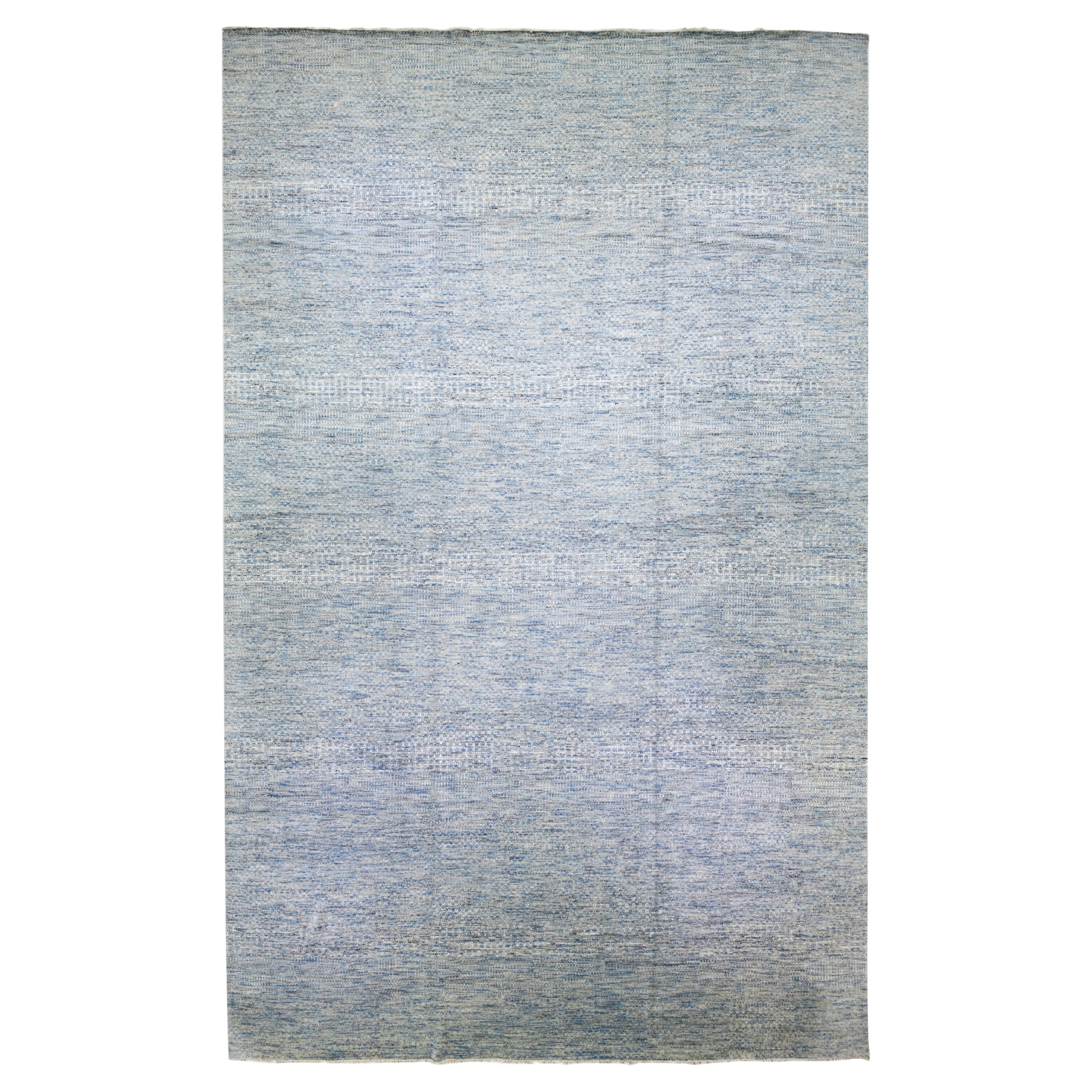 Light Blue Modern Savannah Handmade Geometric Oversize Wool Rug