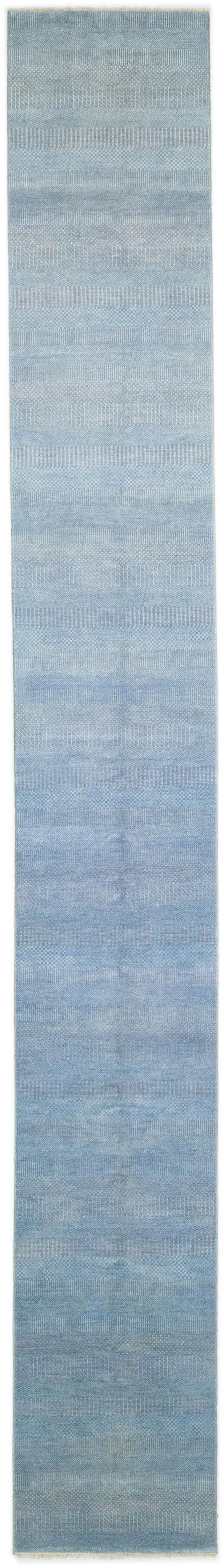 Contemporary Light Blue Modern Savannah Wool Runner Handmade with Subtle Geometric Pattern For Sale