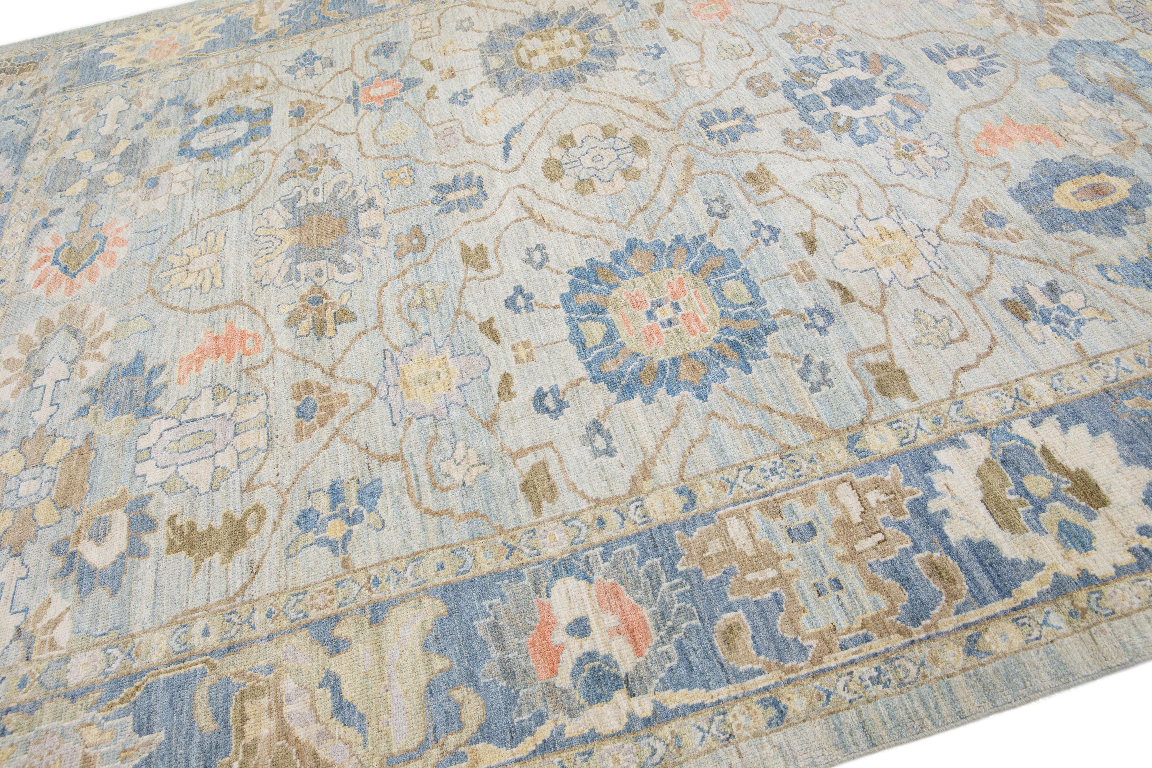 Persian Light Blue Modern Sultanabad Floral Wool Rug For Sale