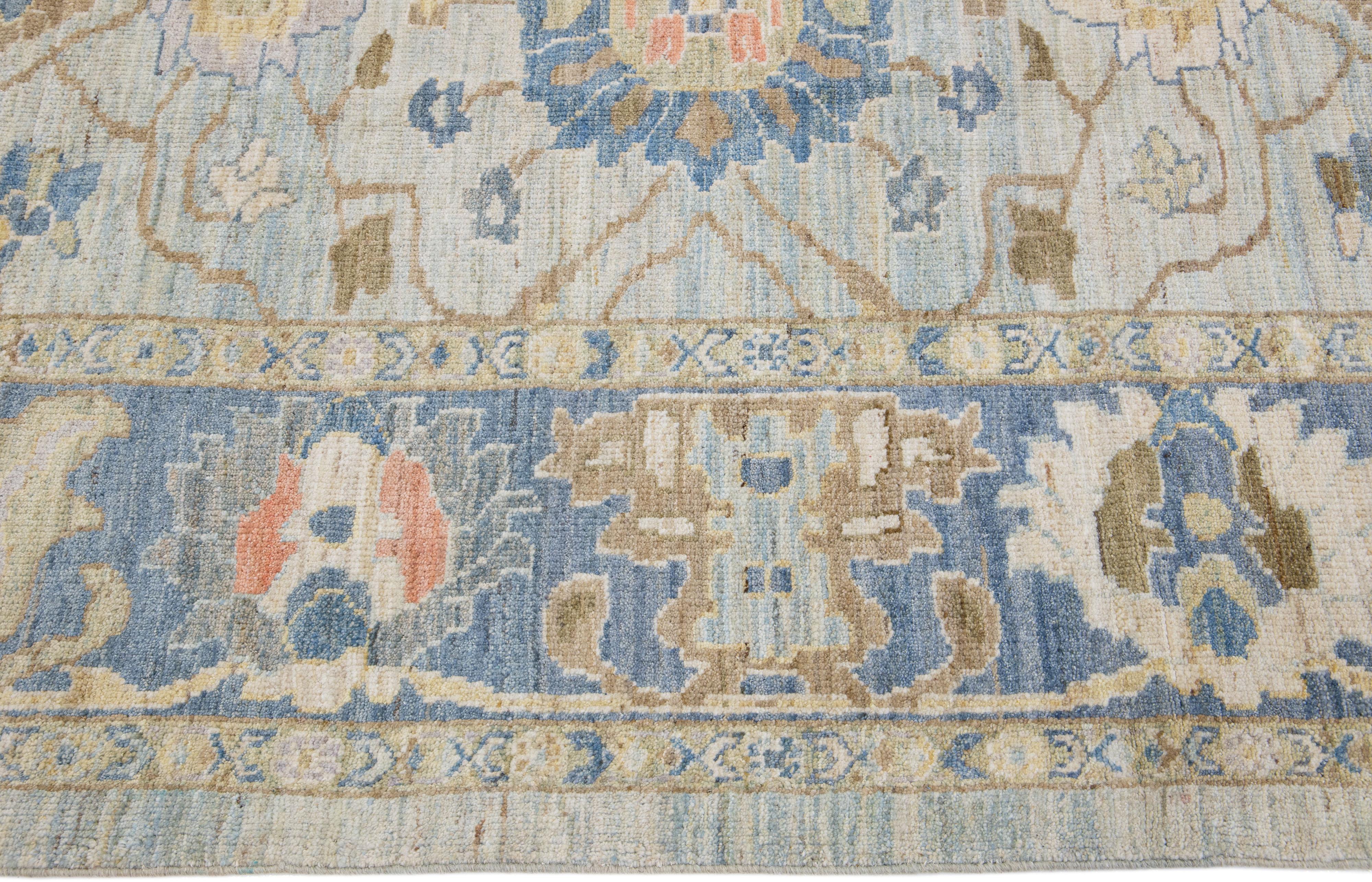 Light Blue Modern Sultanabad Floral Wool Rug In New Condition For Sale In Norwalk, CT