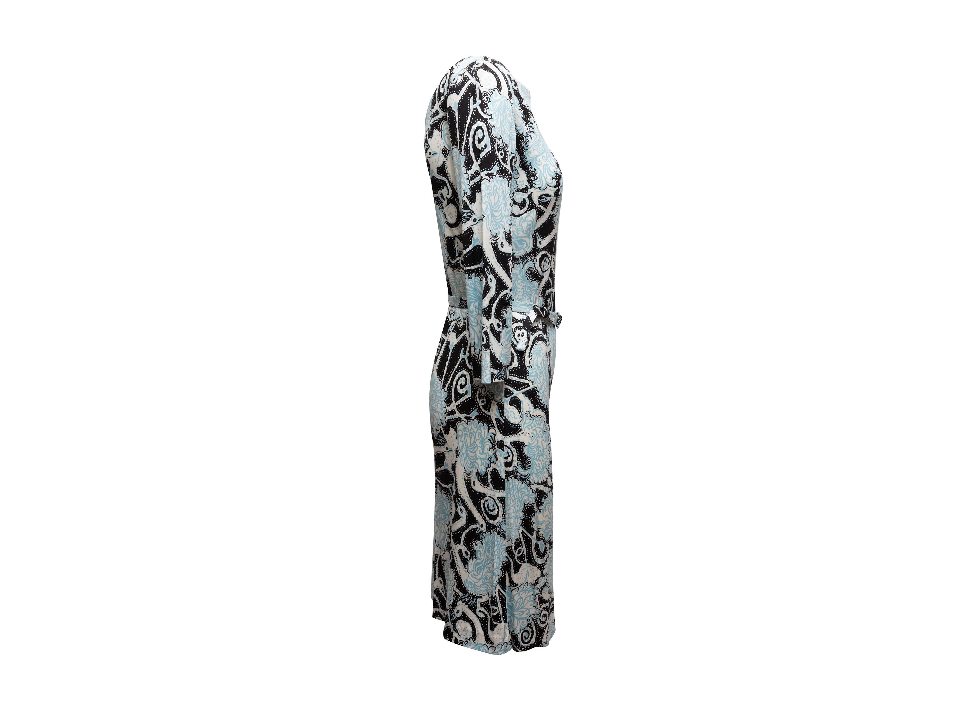 Gris Robe à imprimé oiseaux bleu clair et multicolore Prada 2016 Taille IT 42 en vente