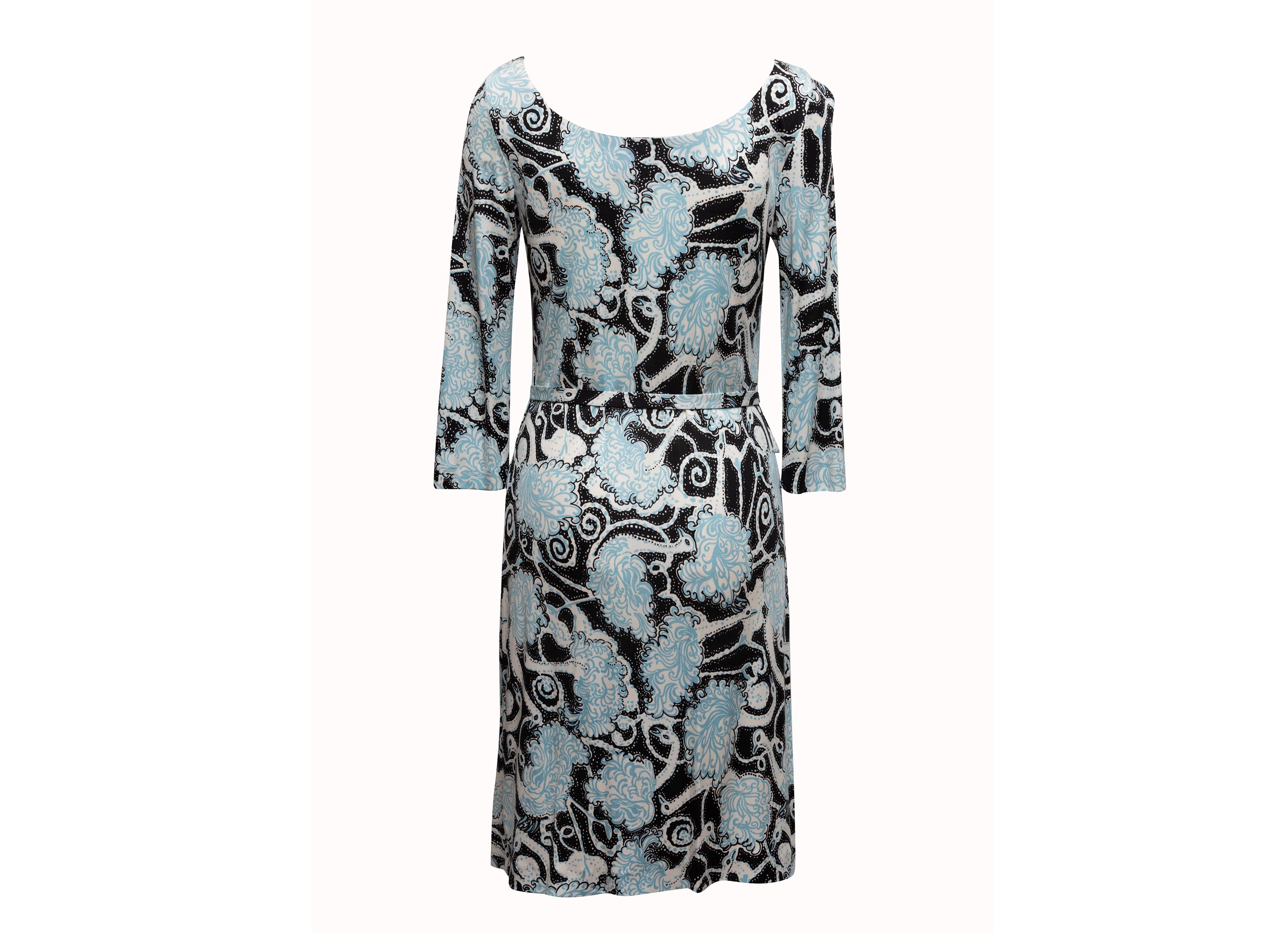 Robe à imprimé oiseaux bleu clair et multicolore Prada 2016 Taille IT 42 Bon état - En vente à New York, NY