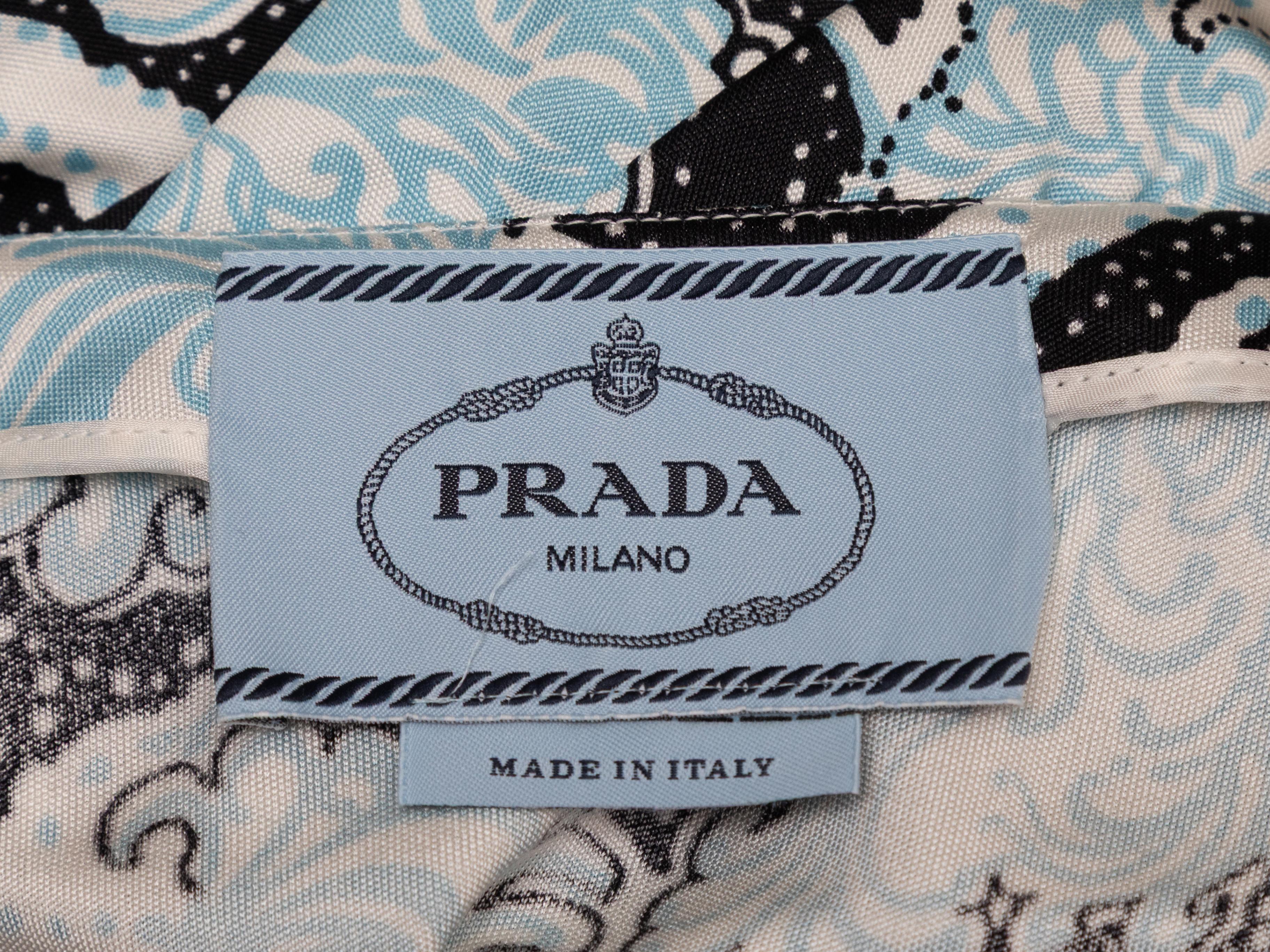 Robe à imprimé oiseaux bleu clair et multicolore Prada 2016 Taille IT 42 Pour femmes en vente