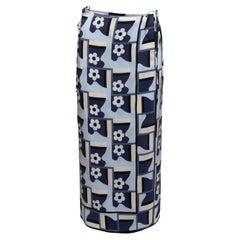 Hellblauer & mehrfarbiger Prada-Wickelrock mit geometrischem Blumendruck und Muster