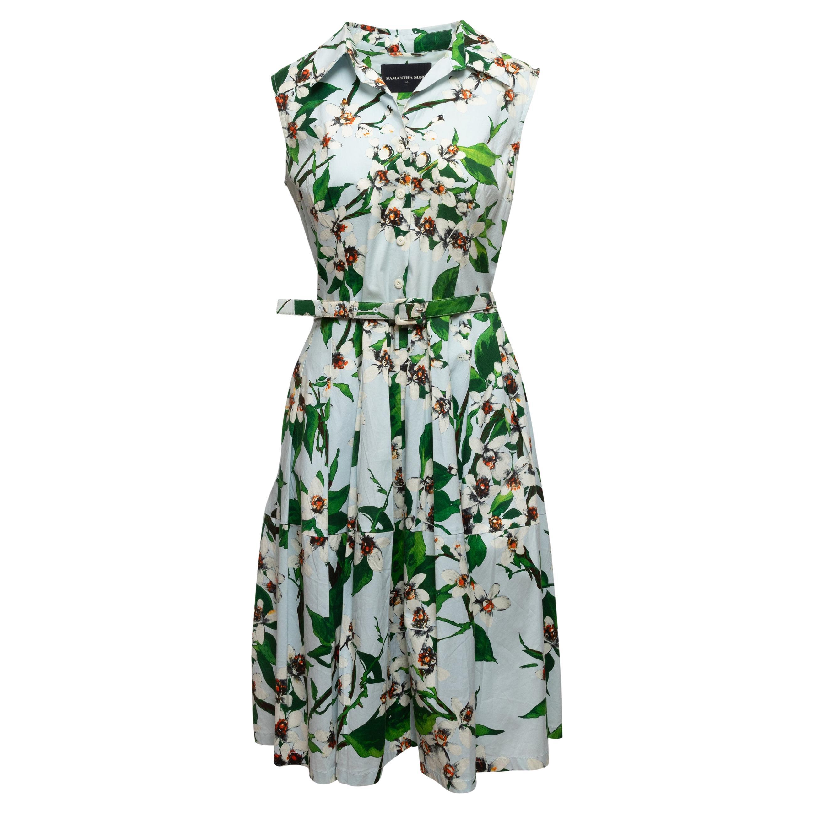 Light Blue and Multicolor Samantha Sung Floral Print Dress For