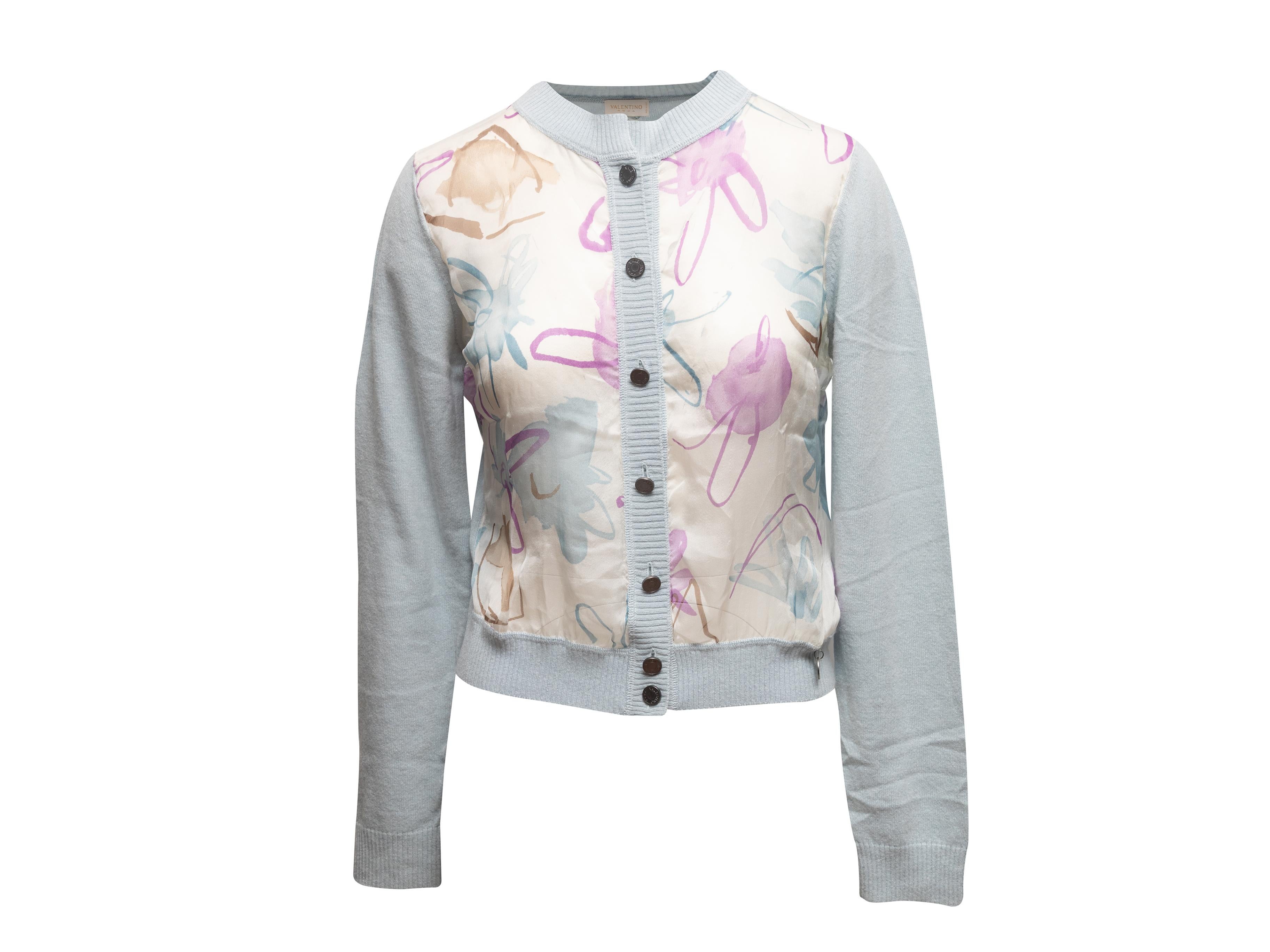 Hellblau & Multicolor Valentino Wolle-Mischung Floral Cardigan Größe US S Damen im Angebot