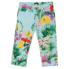 Light Blue & Multicolor Versace Jeans Couture Tropical Print Cropped Pants