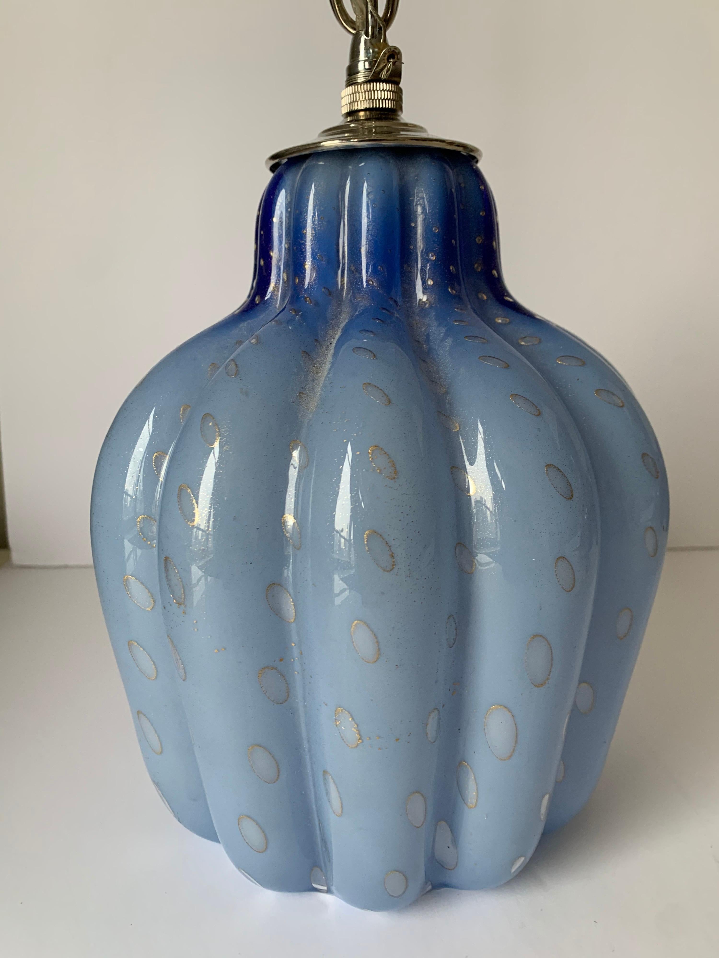 Mid-Century Modern Light Blue Murano Barbini Glass Pendant Light