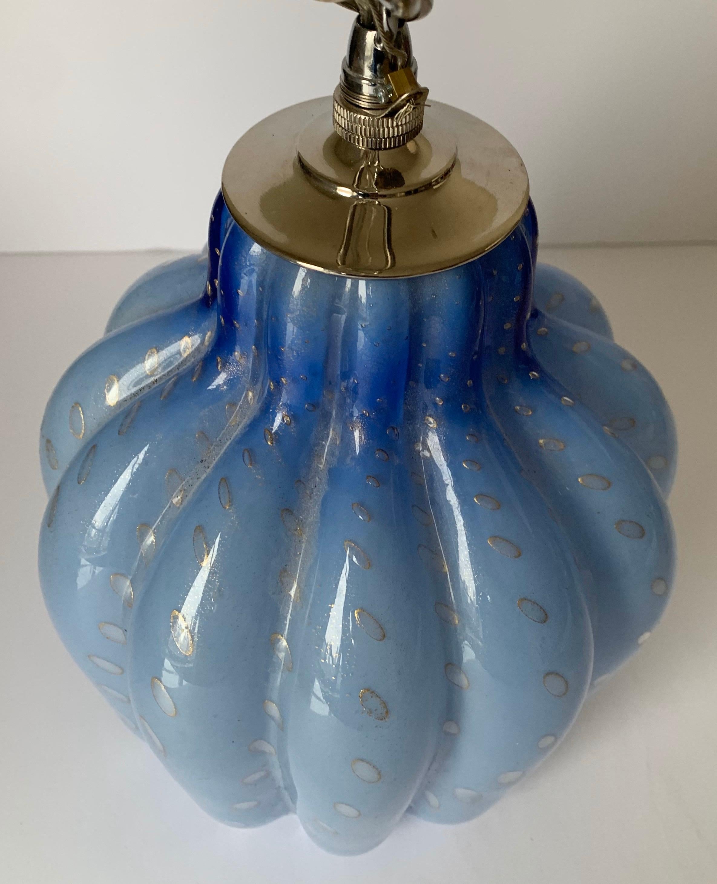 Italian Light Blue Murano Barbini Glass Pendant Light