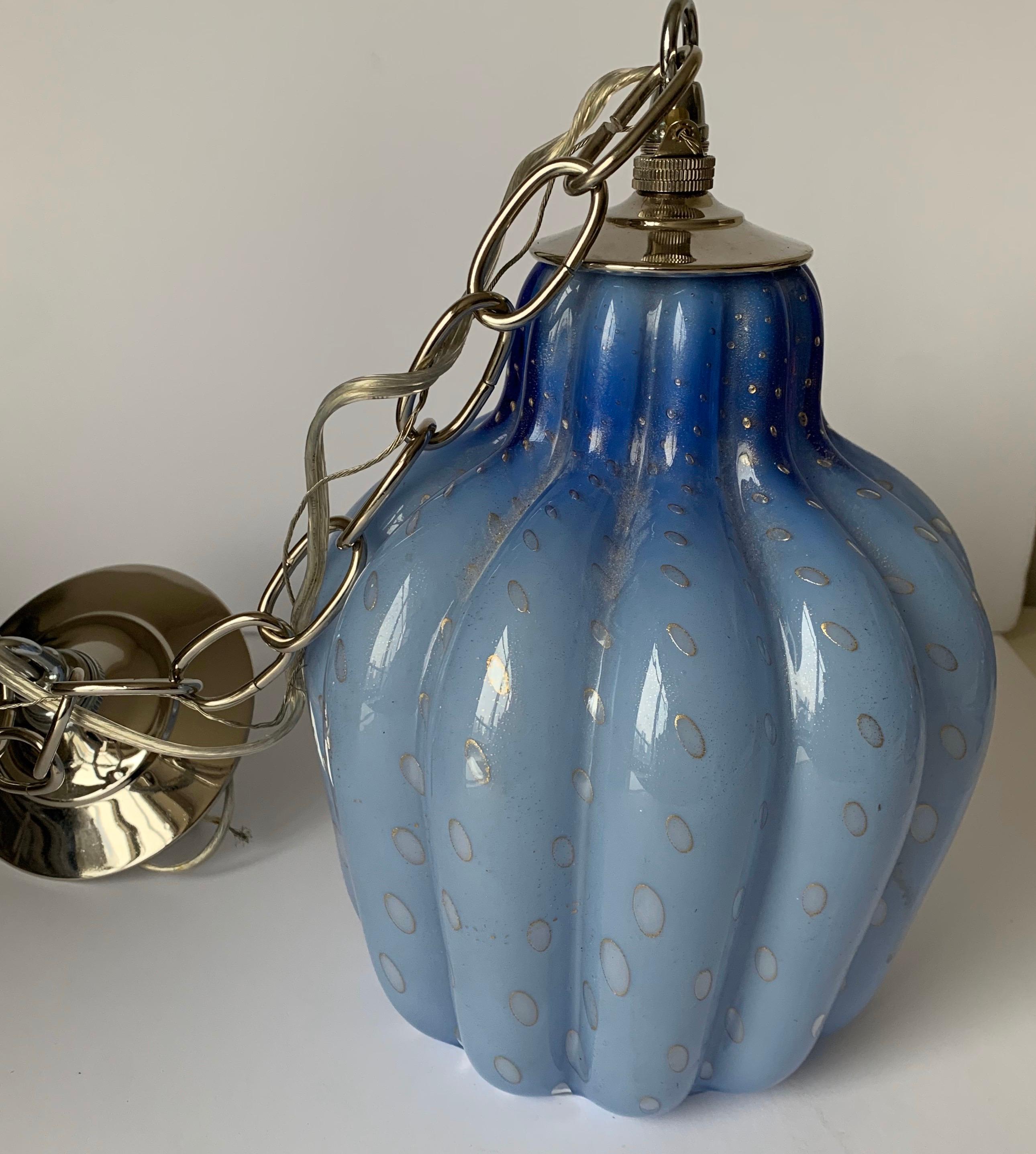 Light Blue Murano Barbini Glass Pendant Light In Good Condition In Stamford, CT