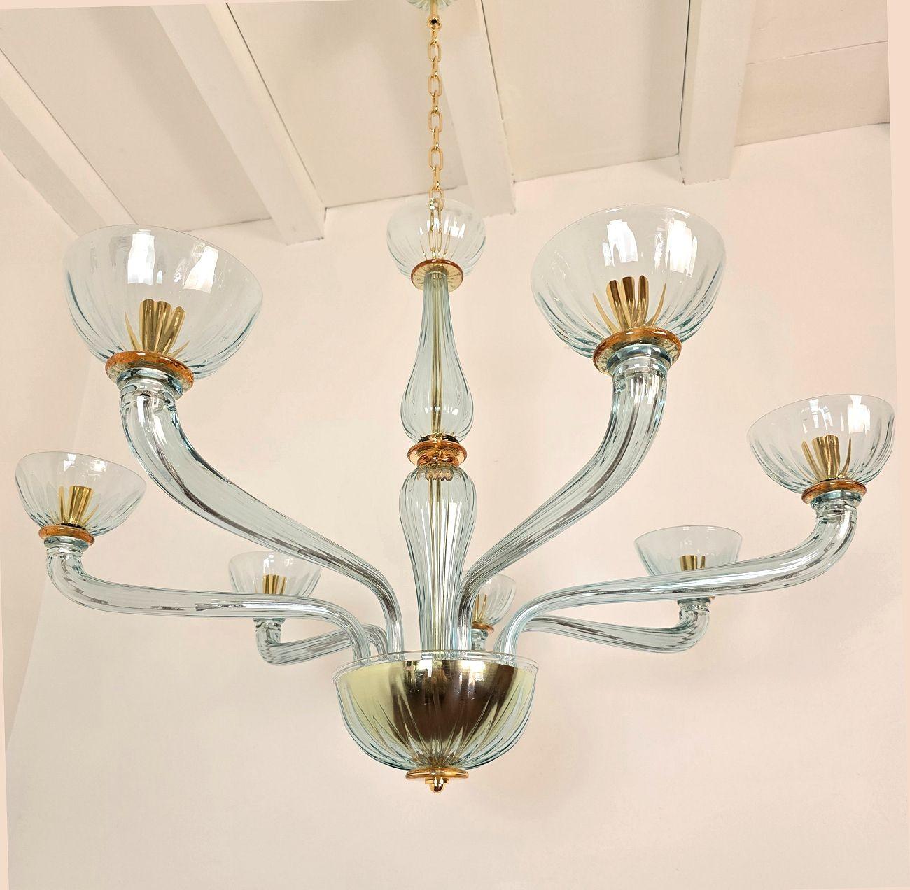 Mid-Century moderno Lampadario in vetro di Murano azzurro anni '80 in vendita
