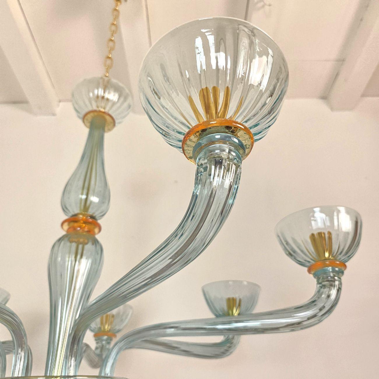 Lampadario in vetro di Murano azzurro anni '80 In condizioni ottime in vendita a Dallas, TX