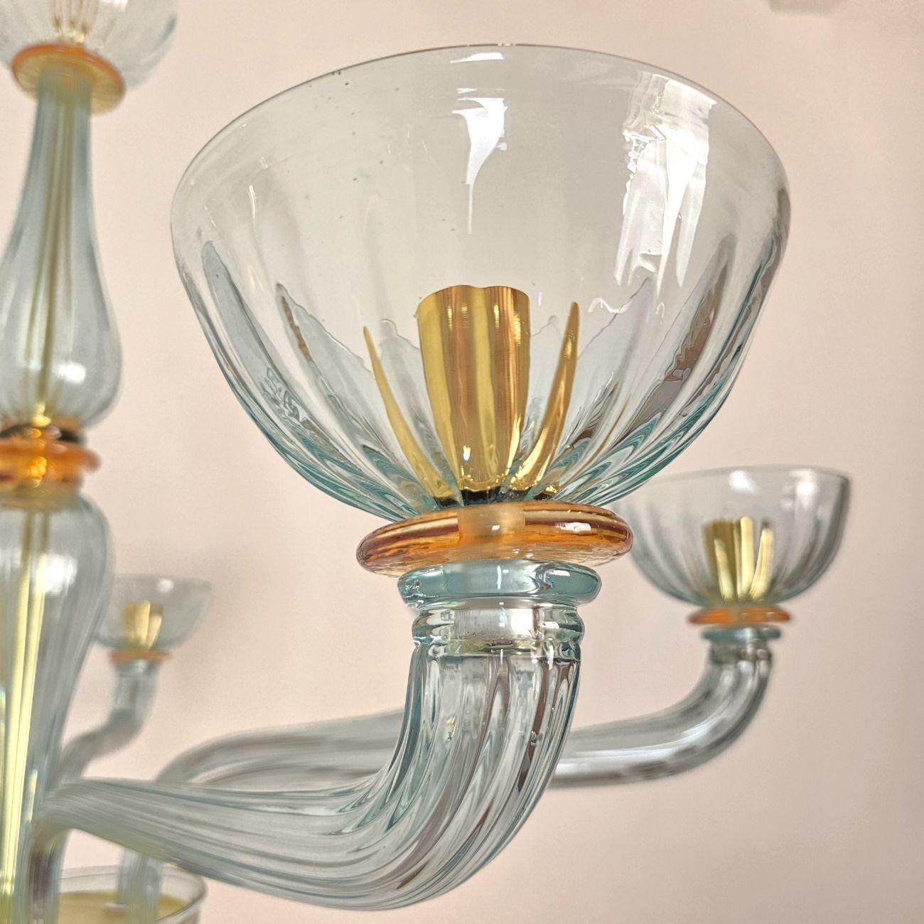 Fine XX secolo Lampadario in vetro di Murano azzurro anni '80 in vendita