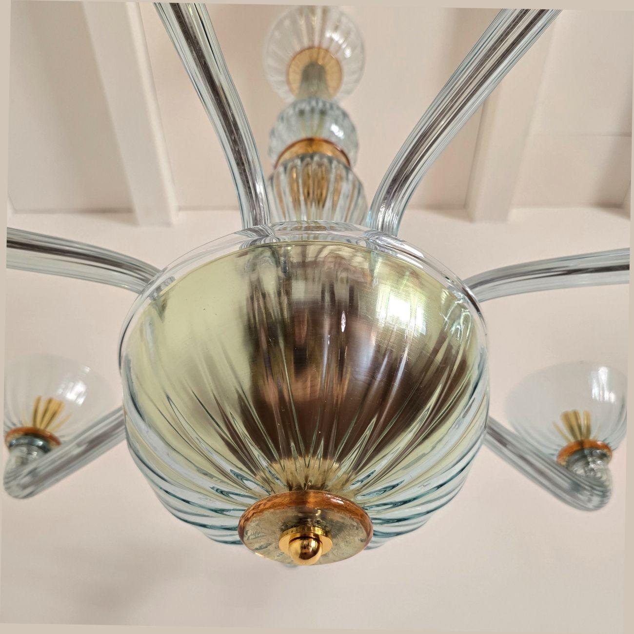 Vetro di Murano Lampadario in vetro di Murano azzurro anni '80 in vendita