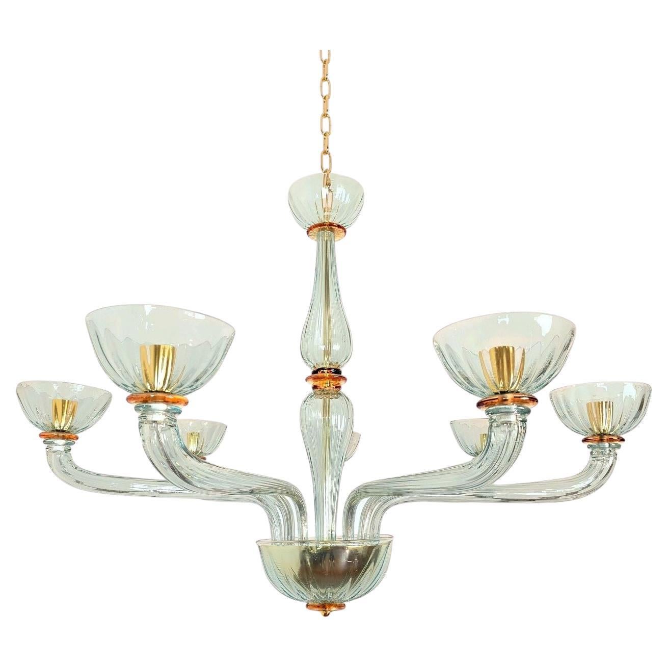 Lustre en verre de Murano bleu clair des années 1980