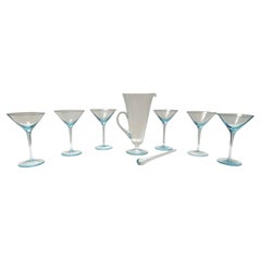 Ensemble de 6 verres et un pichet en verre de Murano bleu clair de La Murrina